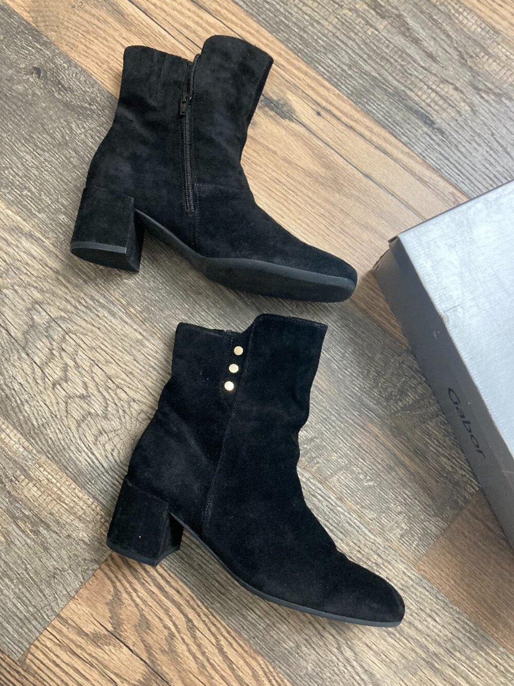 Gabor Comfort Womens US 9 Black Suede Ankle Boots Block Heel Side Zip EU 39